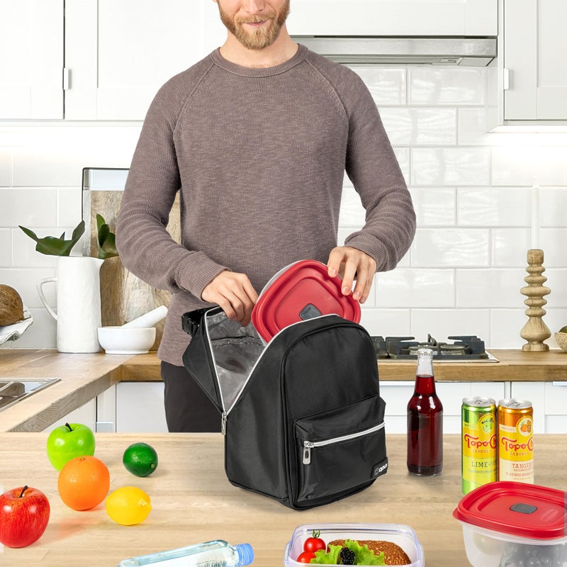 opux Lunch Box for Girls Boys Kids, Insulated Leakproof Lunch Bag, Reusable Teen Lunch Boxes for School, Medium Large lunchbox for Women Men Adult for Work with Front Back Pocket (Black) - Image 3